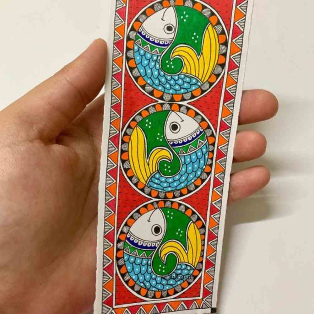 Multicolour Fish Cirlcle of life Madhubani Handpainted Bookmark